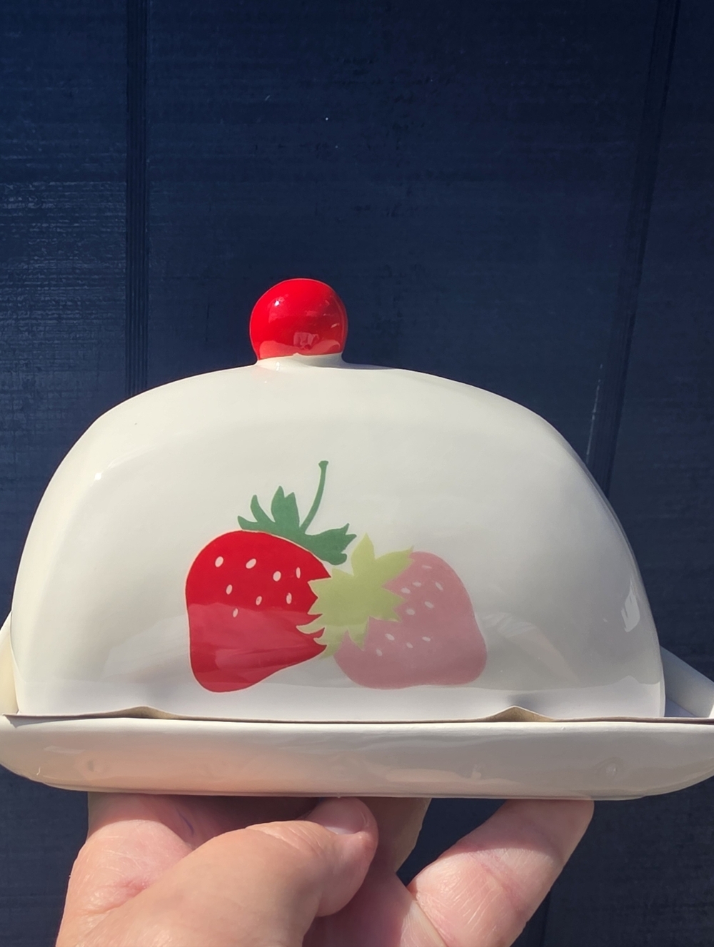 Strawberry Butter Dish Strawberry Fields Ceramic Butter Server Dish 5 X 6.5" W